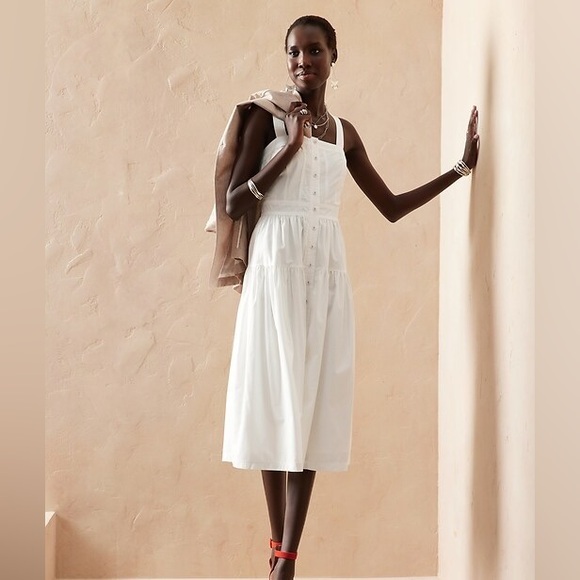 banana republic factory white poplin tiered sundress - Picture 7 of 8
